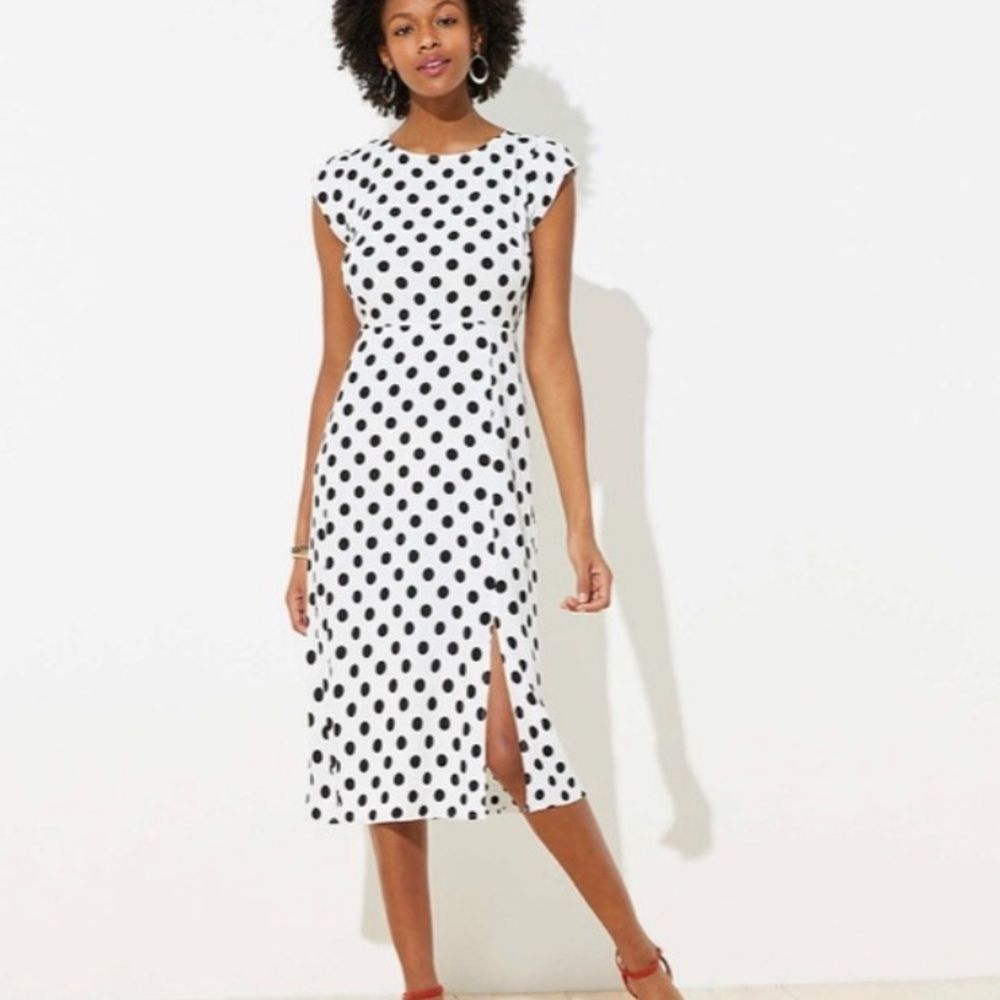 LOFT Polka Dot Cap Sleeve Midi Dress